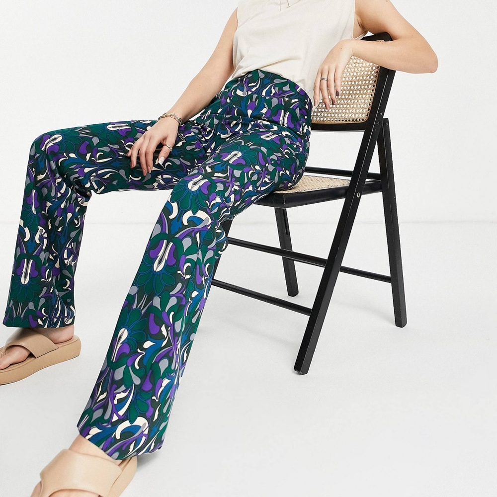 Mango straight leg pants in 70s retro print